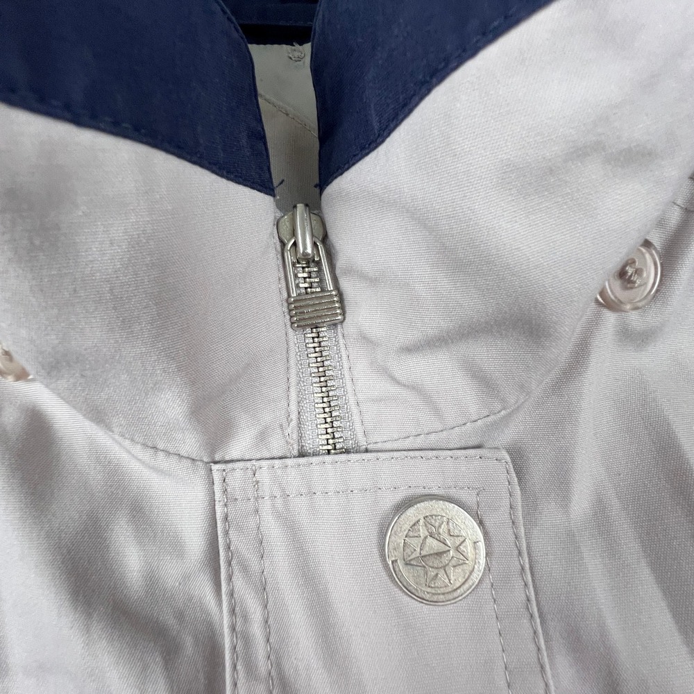 CS Essentials Parka Jacket Womens Large Tan Navy Vintage Zip Up Utility Coat - Picture 13 of 16